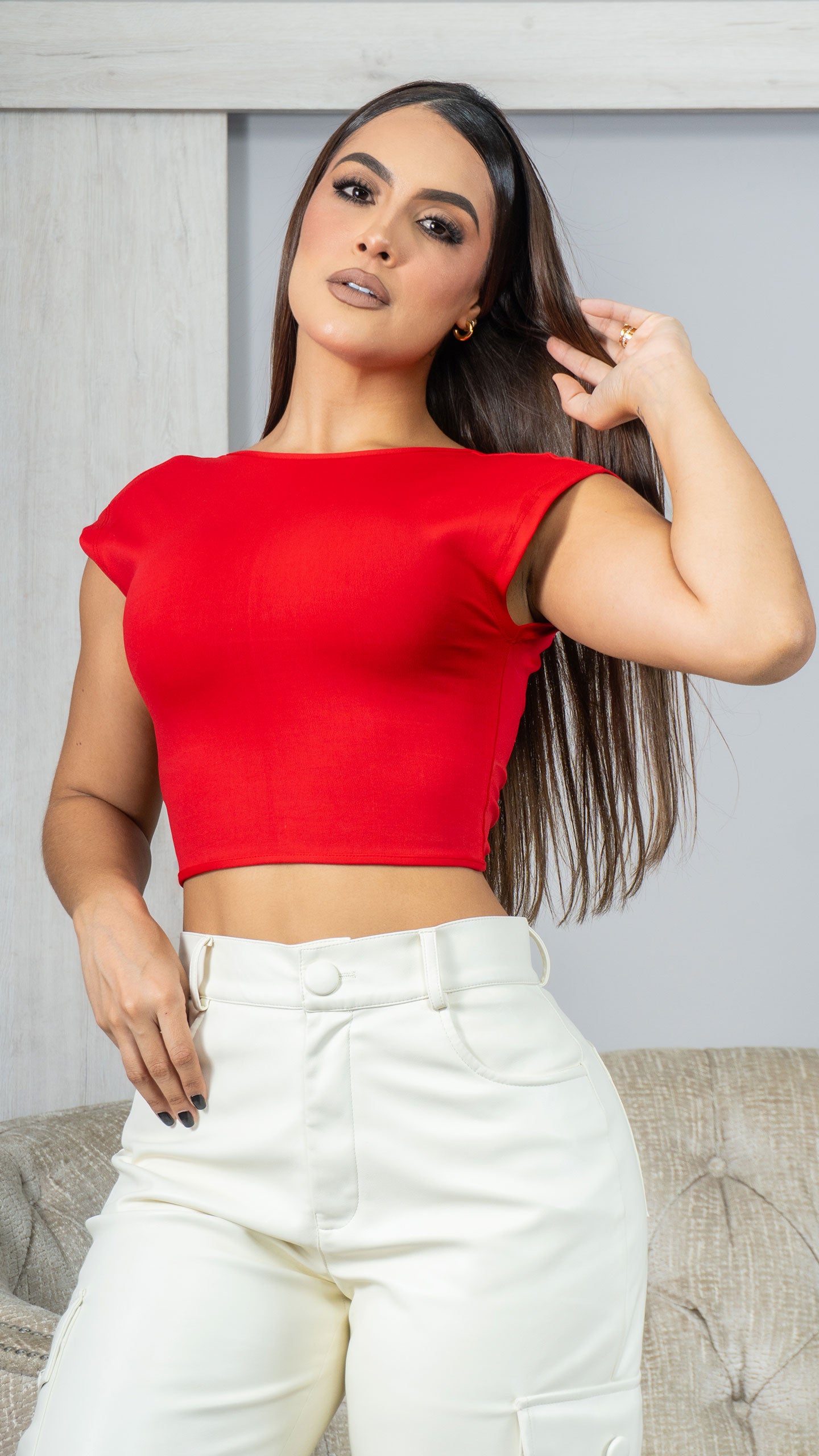 Blusa Crop Top Manga Corta Y Escote Profundo En Espalda 17552