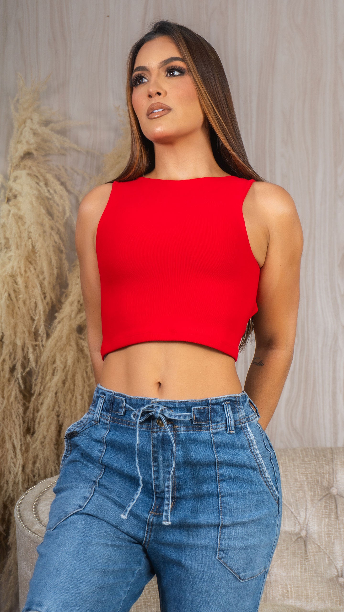 Blusa Acanalada Con Escote En Espalda 17212