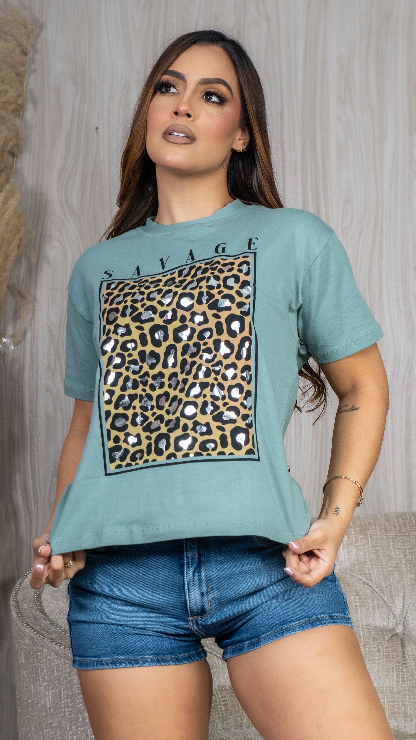 Blusa En Algodón Con Estampado De Animal Print 17202
